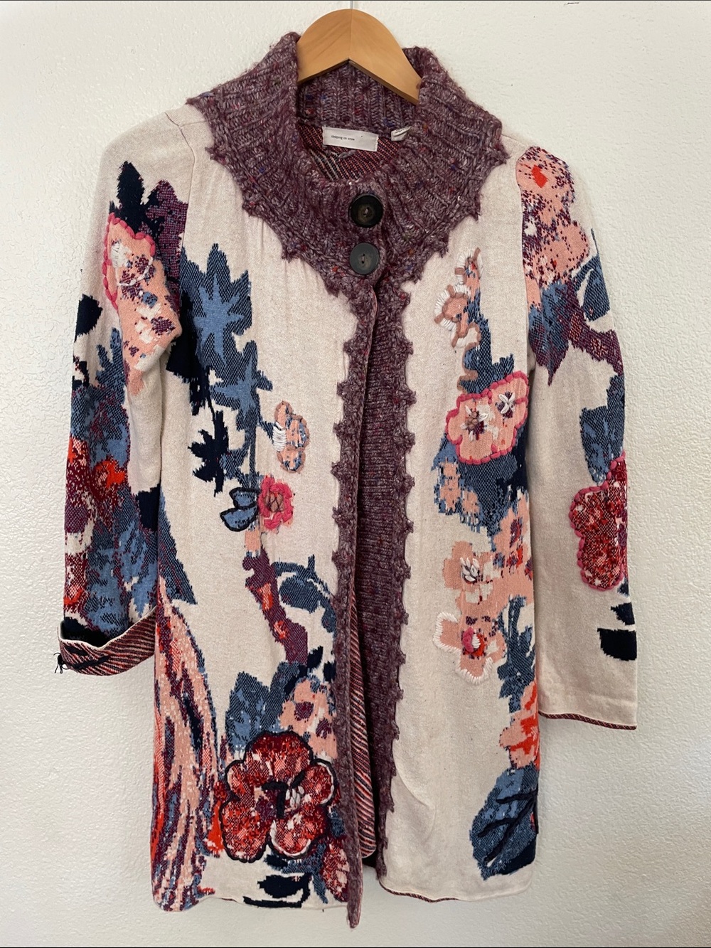 Anthropologie Sleeping on Snow Floral Cardigan/coat embroidered quirky unique